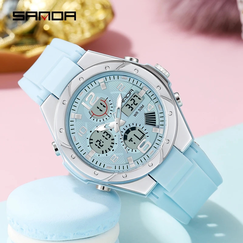 Chronograph Sport Watch - SANDA Pink Watch for Women Analog-Digital